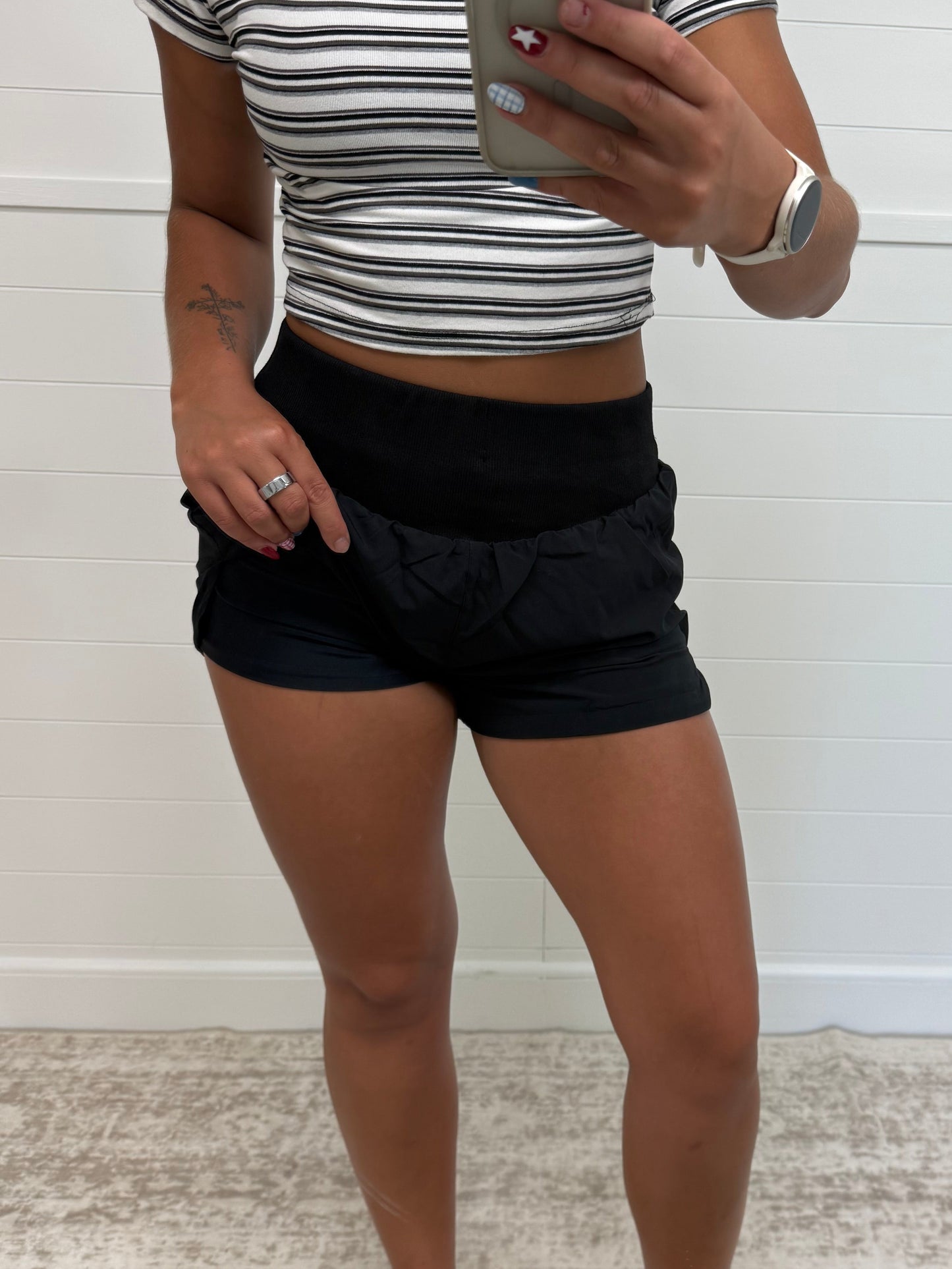 Black Ribbed Athletic Shorts