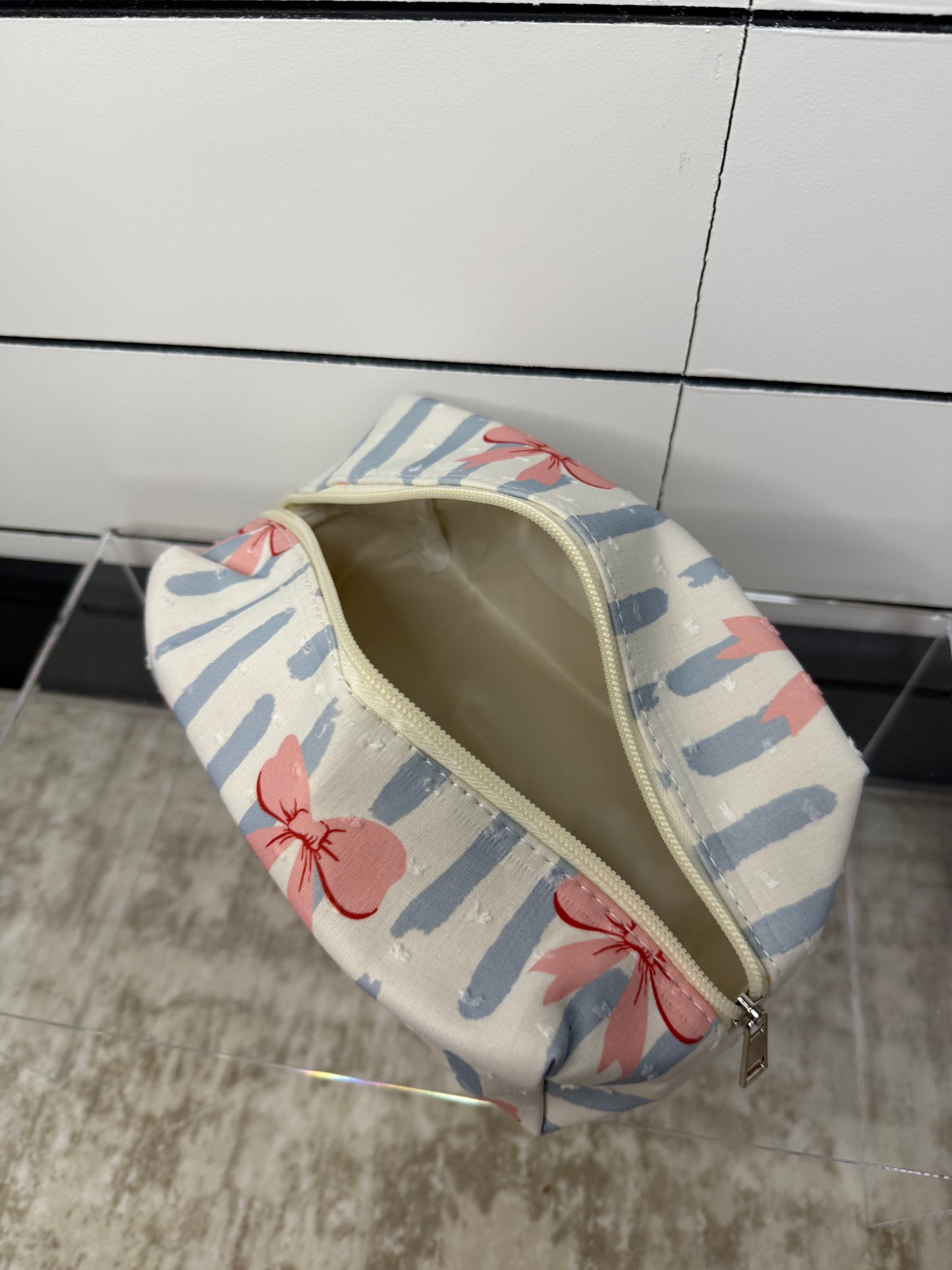 Striped Bow Cosmetic Bag - 1 LEFT!