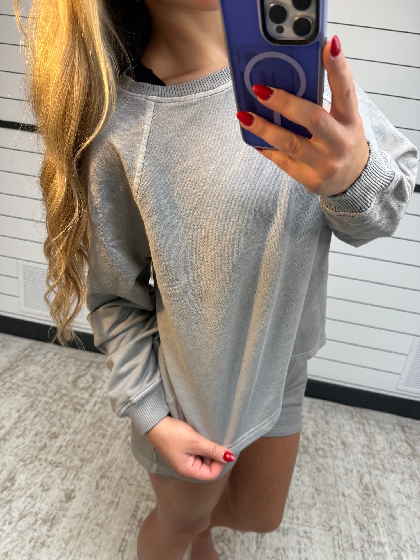 Close up stone grey lounge set, women’s top 
