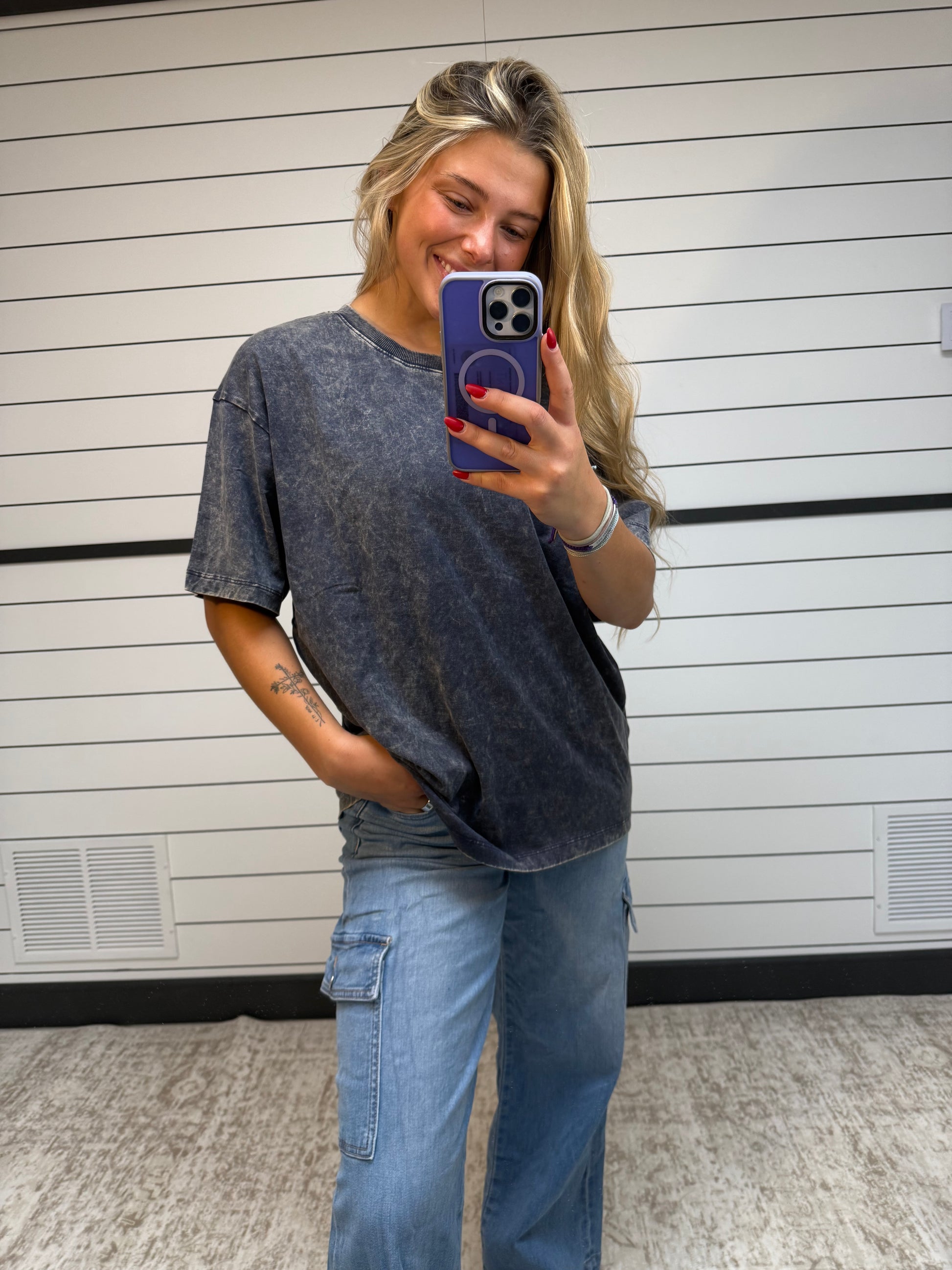 Blackberry washed boyfriend tee, women's relaxed vintage-washed cotton t-shirt