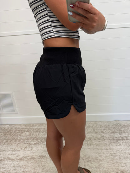 Black Ribbed Athletic Shorts