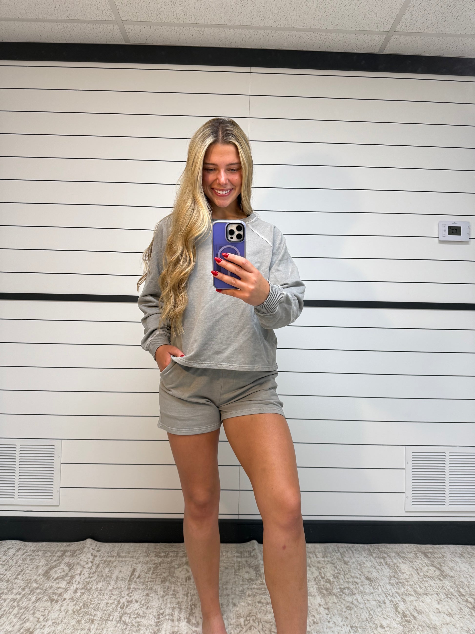 Stone grey lounge set, women’s matching top and pants loungewear set