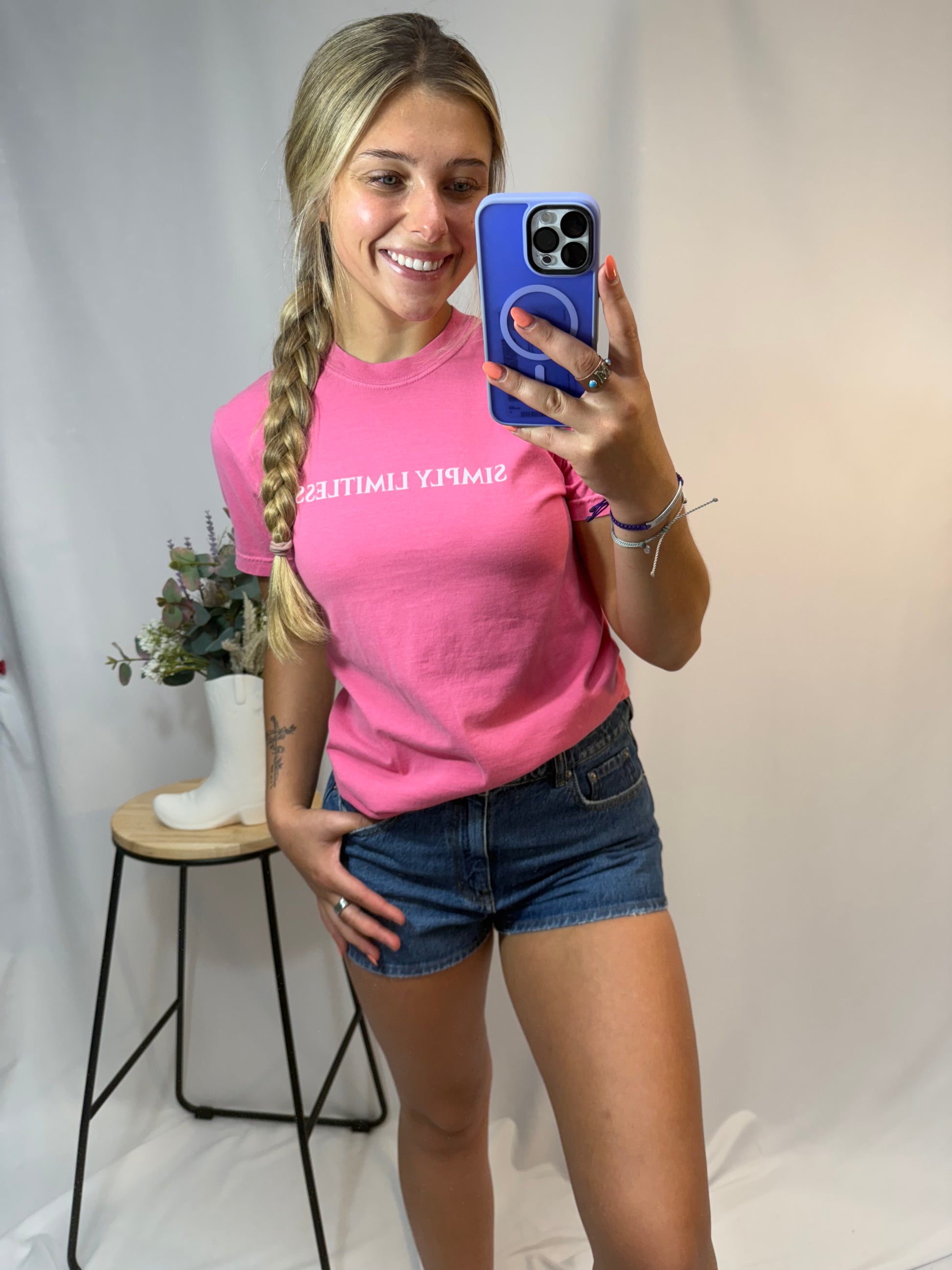 Pink Simply Limitless tee, women’s soft cotton graphic t-shirt in light pink