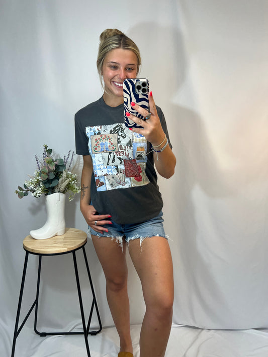 rodeo patch tee, women’s western-style t-shirt with embroidered rodeo patch on chest