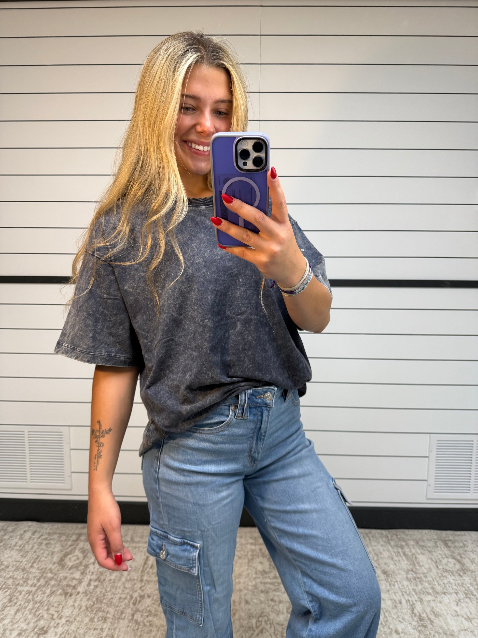 Blackberry washed boyfriend tee, women's relaxed vintage-washed cotton t-shirt
