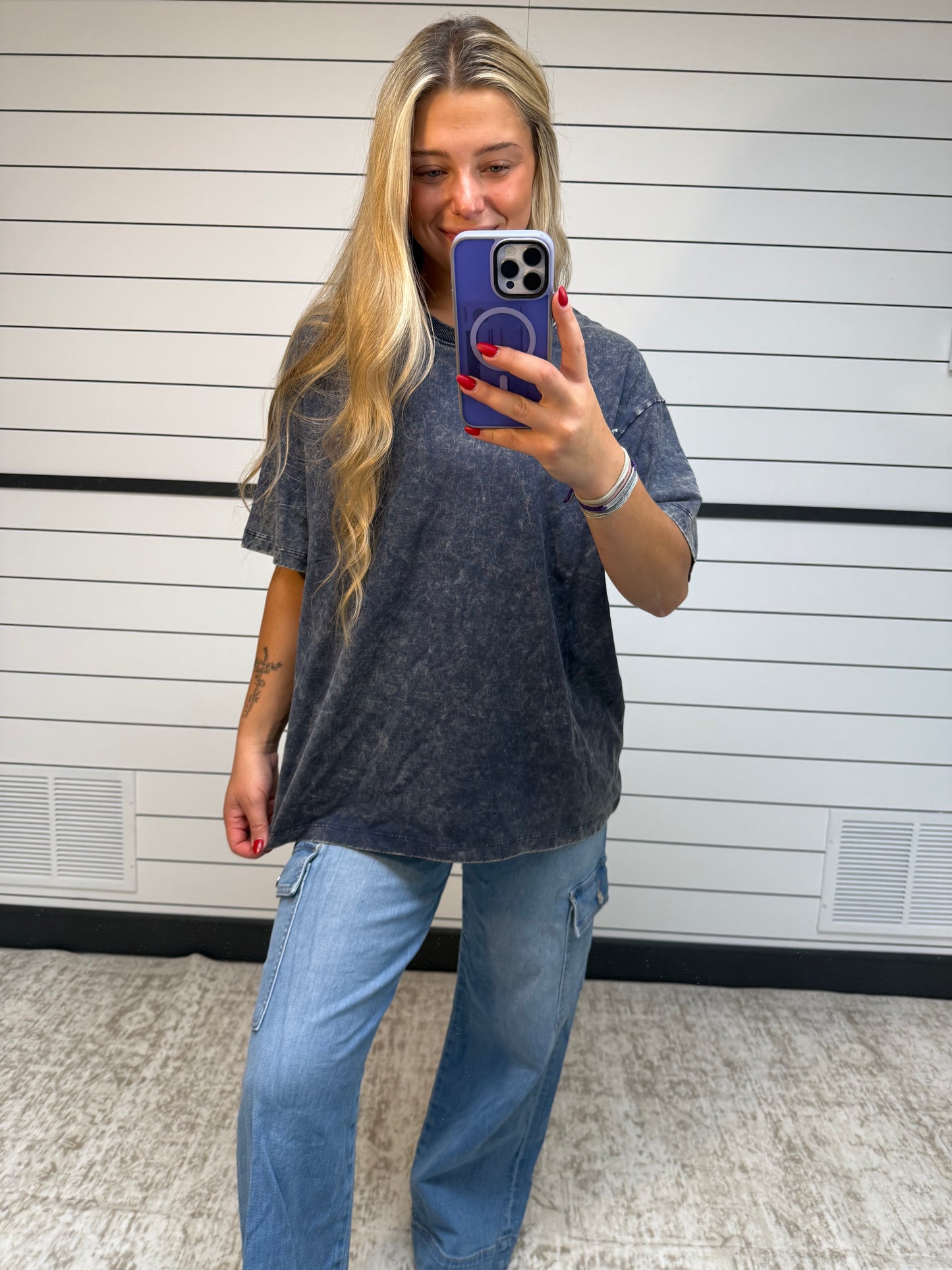 Blackberry washed boyfriend tee, women's relaxed vintage-washed cotton t-shirt
