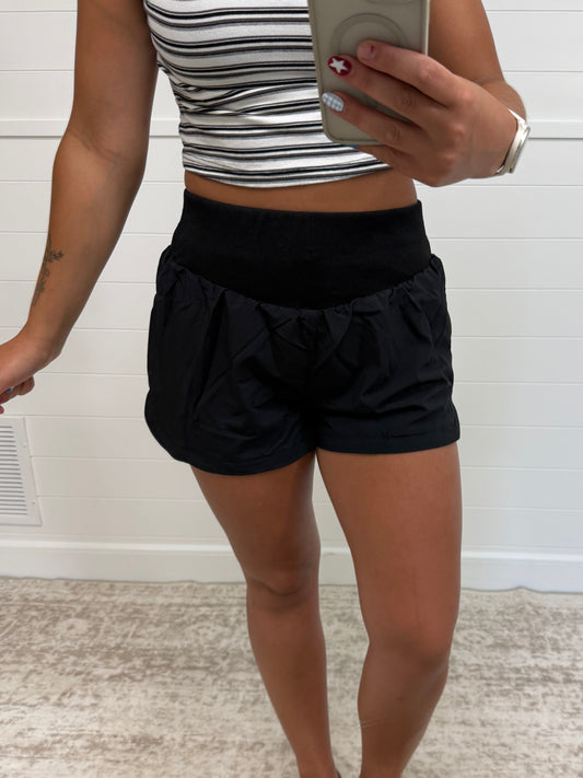 Black Ribbed Athletic Shorts