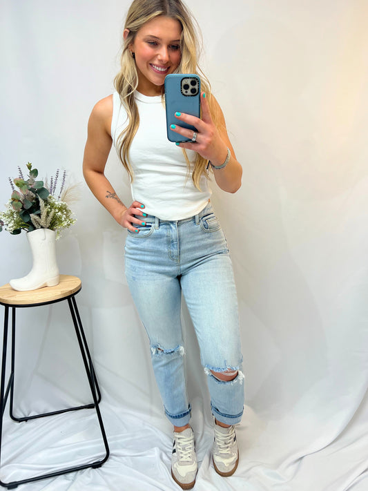 women’s high rise slim straight jeans, classic straight leg denim in dark wash