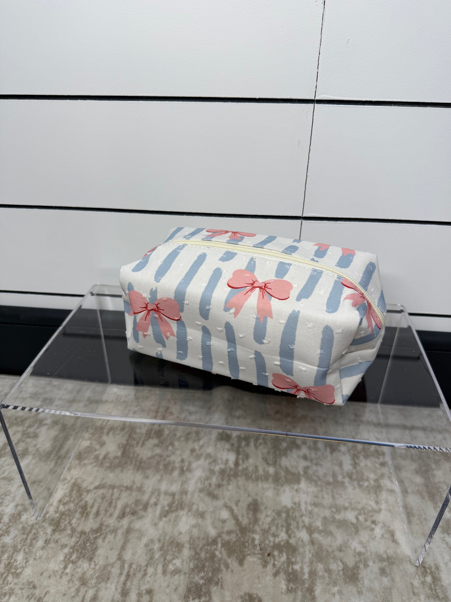 Striped Bow Cosmetic Bag - 1 LEFT!
