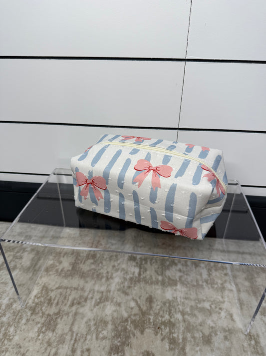 Striped Bow Cosmetic Bag - 1 LEFT!