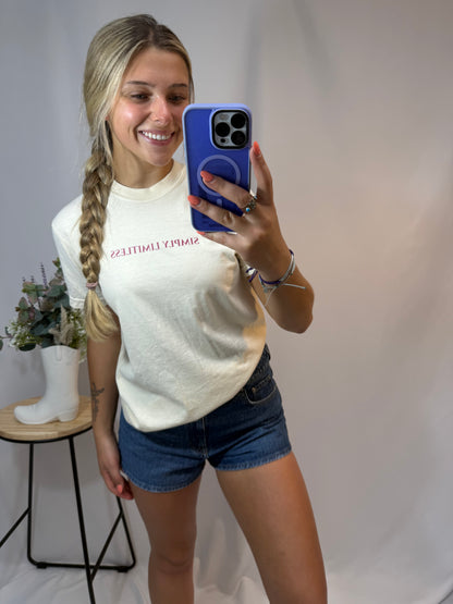 Ivory Simply Limitless tee, women’s soft cotton graphic t-shirt, relaxed vintage style