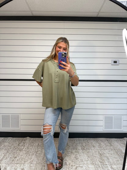 soft plume henley top, women’s relaxed knit shirt with button placket and long sleeves