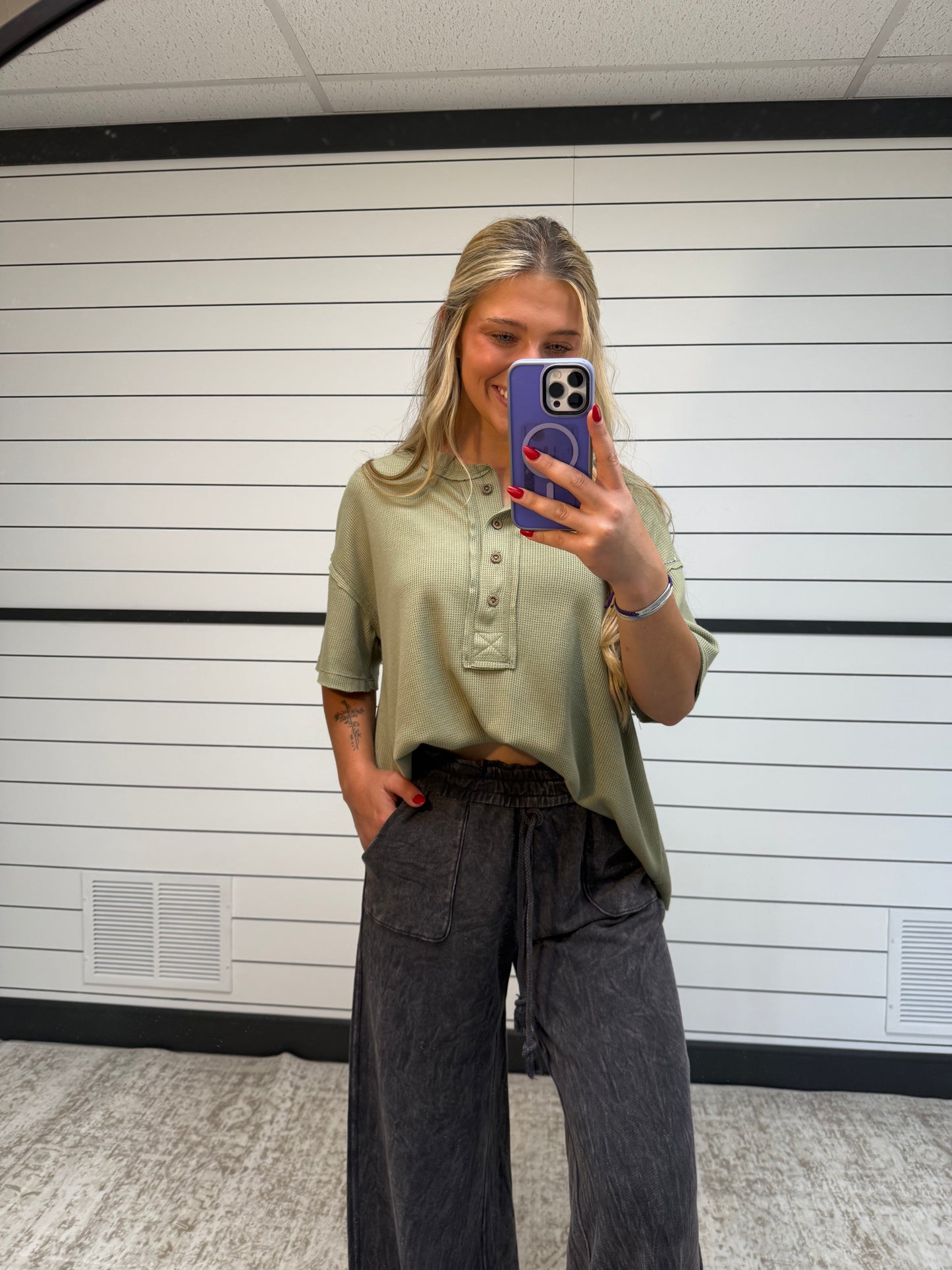 soft plume henley top, women’s relaxed knit shirt with button placket and long sleeves