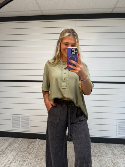 soft plume henley top, women’s relaxed knit shirt with button placket and long sleeves
