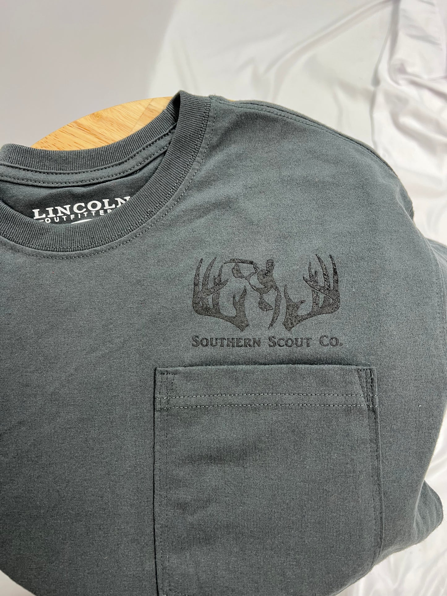 Dark Grey S.S.C. short sleeve pocket tee, men's relaxed cotton-poly t-shirt with chest pocket