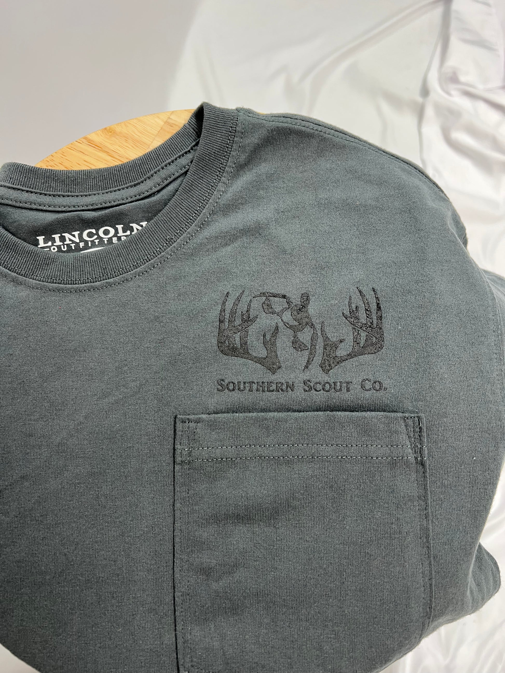 Dark Grey S.S.C. short sleeve pocket tee, men's relaxed cotton-poly t-shirt with chest pocket