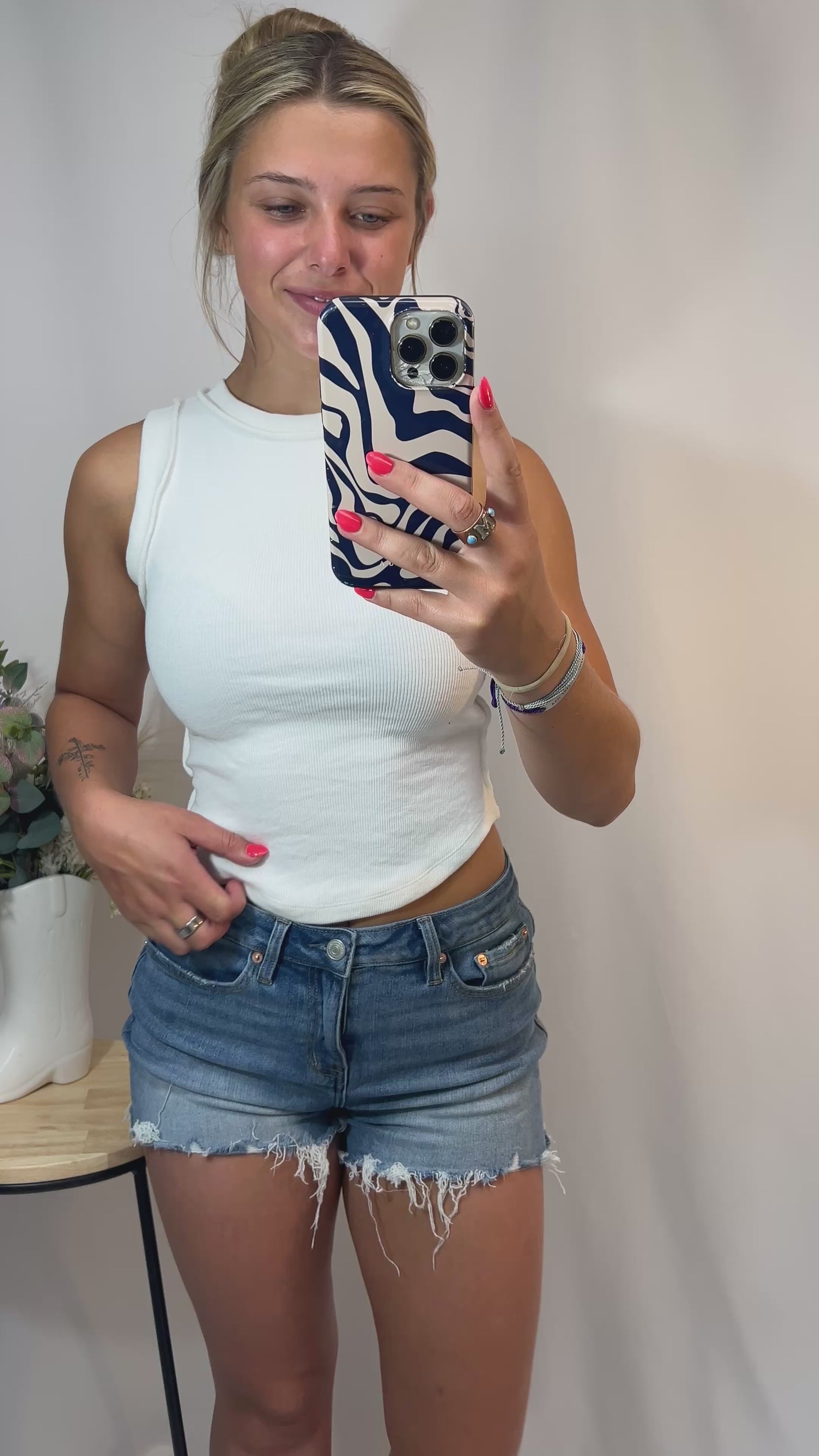 White ribbed sleeveless tank, women’s stretch knit tank top with ribbed texture