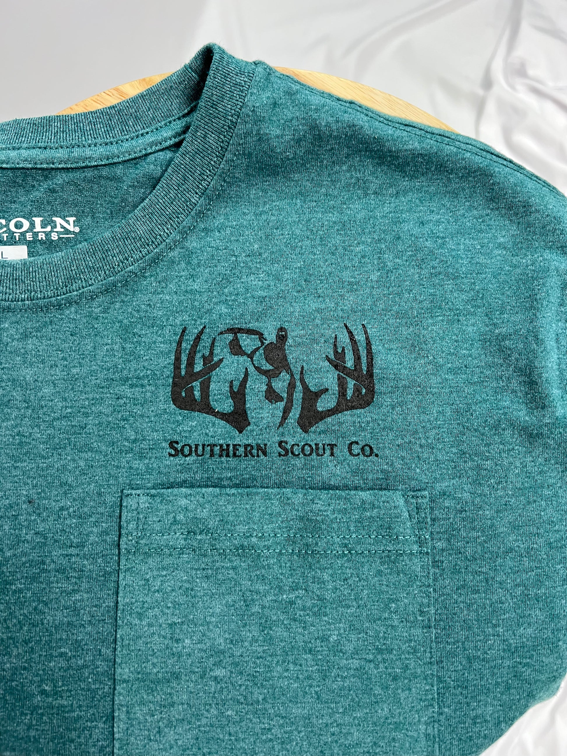 Dark Teal Heather S.S.C. short sleeve pocket tee, men's relaxed cotton-poly t-shirt with chest pocket